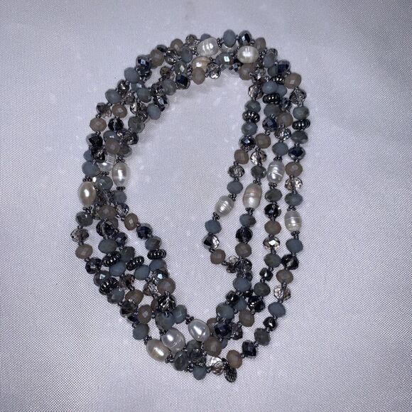 VINTAGE MARLYN SCHIFF GLASS BEADED HAND CRAFTED CONTINUOUS LONG NECKLACE - Picture 6 of 7